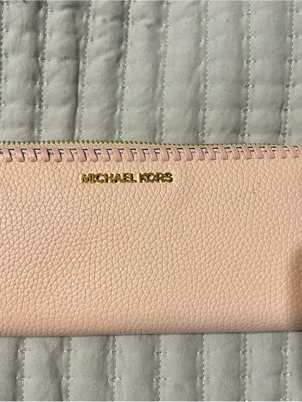 Michael Kors Pink Pebbled Leather Zip Wallet with Gold Logo